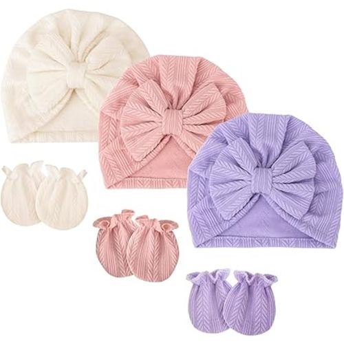 Baby Hats and Mittens Set Toddler Cotton Bow Beanie Infant Cap Glove Newborn Hospital Hats for Boys Girls Essentials