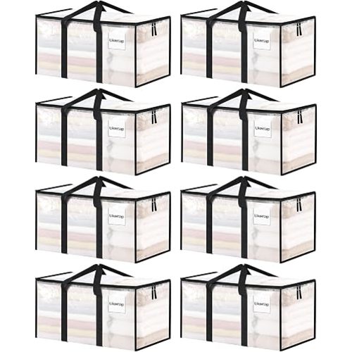 ukeetap 8 Pack Extra Large Clothes Storage Bins with Lids, Clear