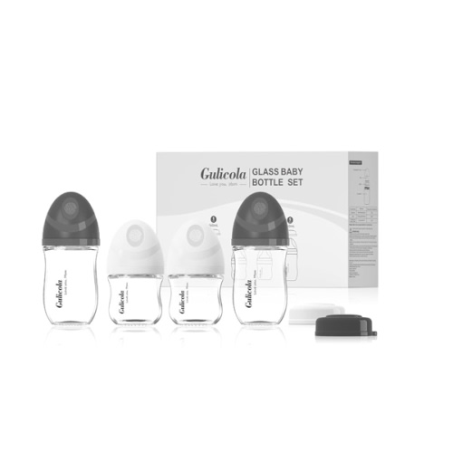 Gulicola Glass Baby Bottles Set 4 Pack, 3 oz & 5 oz - Black/White