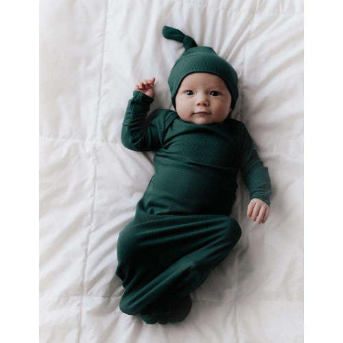Forest Green Ribbed Knotted Gown Set