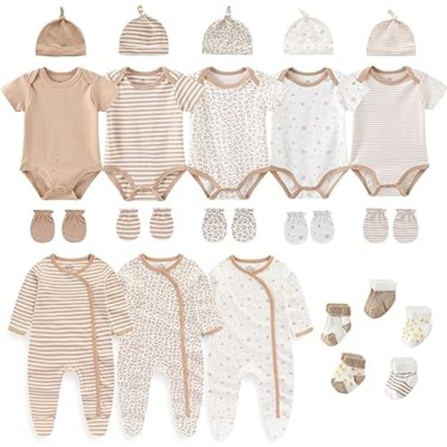 Ruliby New Born Clothes Cotton Layette Gift Set Unisex Baby Outfit and Accessories Newborn Essentials Must Haves