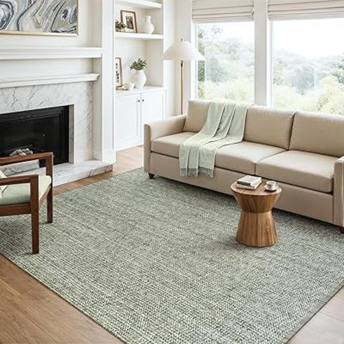 LEEVAN Washable Kitchen Rug, 5' x 8', Green Living Room & Bathroom Rug, Reversible for Home Decor