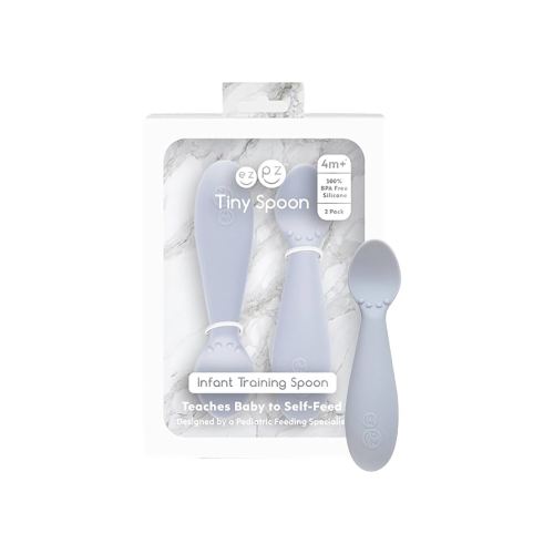 ezpz Tiny Spoon (2 Pack in Pewter) - 100% Silicone Baby Spoon for Baby Led Weaning + Purees - 6 Months + - Designed by a Pediatric Feeding Specialist - Baby Essentials & Baby Gifts