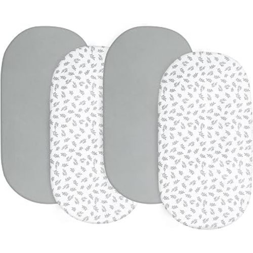 Baby Bassinet Sheets 4 Pack Fit for Chicco LullaGo, Dream On Me Karley/Lacy, Graco SmartSense and Delta Children Baby Bassinet, Ultra Soft & Skin-Friendly, Grey