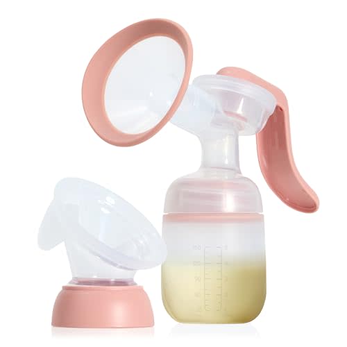 Frida Mom 2-in-1 Manual Breast Pump with Hands-Free Silicone Suction Cup, Milk Collector, Wireless Ergonomic Handle, and SoftFeel Flange for Breastfeeding
