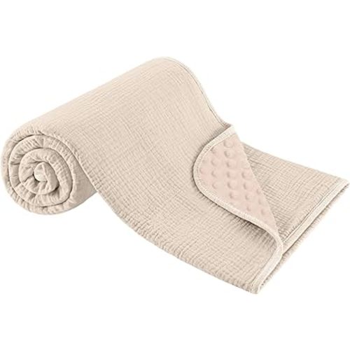 Susurration Baby Blanket for Unisex Boys Girls, Soft Fluffy Crib Blankets with Muslin Cotton Front and Dotted Fleece Back, Receiving Blanket for Baby Newborn Infant, 30x40inch (Cream)