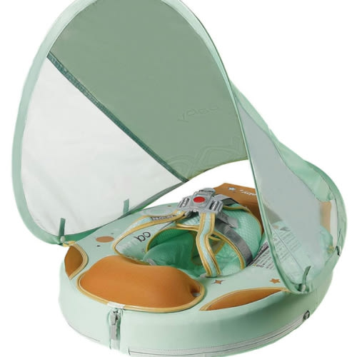 Mambobaby Float with Canopy & Portable Backpack Skin-friendly Baby Swim Float with Tail Waterproof Non-Inflatable Mambo Float Smart Swim Trainer Soft Solid Infant Pool Float 3-24 months Baby Swim Ring