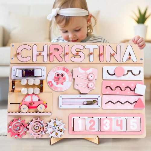 Personalized Wooden Busy Board, Montessori Toy for Toddlers, Baby Shower Gift, 1st Birthday Gift, Educational Toy, Gift for Kids, 3 Year Old - Etsy