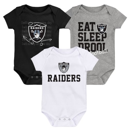 Las Vegas Raiders Newborn & Infant Three-Pack Eat, Sleep & Drool Retro Bodysuit Set - Black/White/Heather Gray