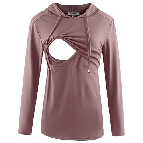 GINKANA Women's Nursing Hoodie Sweatshirt Long Sleeves Breastfeeding Maternity Tops Casual Clothes