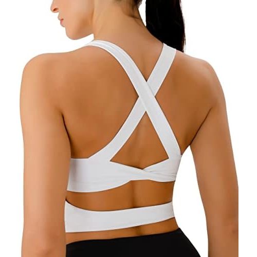 Sports Bras for Women Criss-Cross Back Padded Workout Tank Tops Medium Support Crop Tops for Women