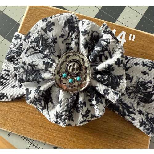 Baby Bow on Headwrap or Clip | Western Baby or Toddler Bow | Shredded Cowgirl | Turquoise Charm Bow | Cowboy Shredded Bow | Pig Tail Clip |