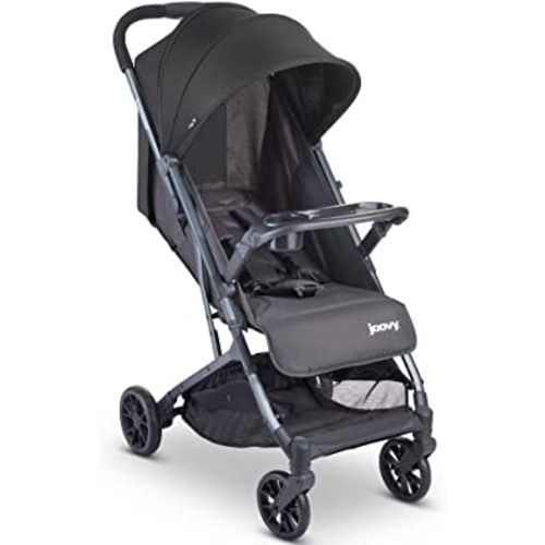 Joovy Kooper Lightweight Baby Stroller Featuring Removable, Swing-Open Tray, Big Wheels, Reclining Seat with Footrest, Extra-Large Retractable Canopy, and Compact Fold (Forged Iron)