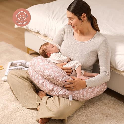 Momcozy Original Nursing Pillow and Positioner - Plus Size Feeding Pillow | Breastfeeding, Bottle Feeding, Baby Support | with Adjustable Waist Strap and Removable Cotton Cover, Pink