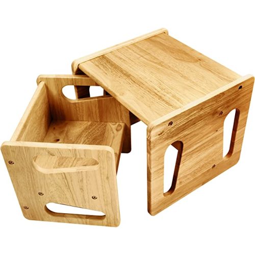 Montessori Weaning Table and Chair Set - Solid Wooded Toddler Table - Cube Chairs for Toddlers - Real Hardwood - Kids Montessori Furniture