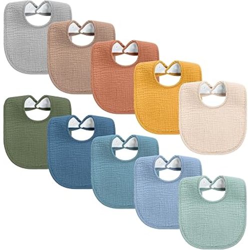 Yoofoss Muslin Baby Bibs for Boy Girl 10 Pack Cotton Bandana Drool Bibs for Unisex Newborn Toddler, Soft Absorbent Drooling Bibs