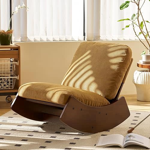 MFFM Comfortable Glider Rocking Chair, Upholstery Glider Chair, Solid Wood Frame, Perfect for Multiple Settings Accent Reading Chair for Bedroom,Living Room,Nursery (Orange)