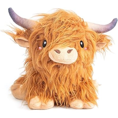 Brown Highland Cow Microwavable Unscented Heating Pad for Women & Kids - Cute Soft Cozy Pillow Plush Heatable Warm Stuffed Animals - Kawaii Hot & Cold Plushie Toy - Highland Cow Gifts for Girls & Boys