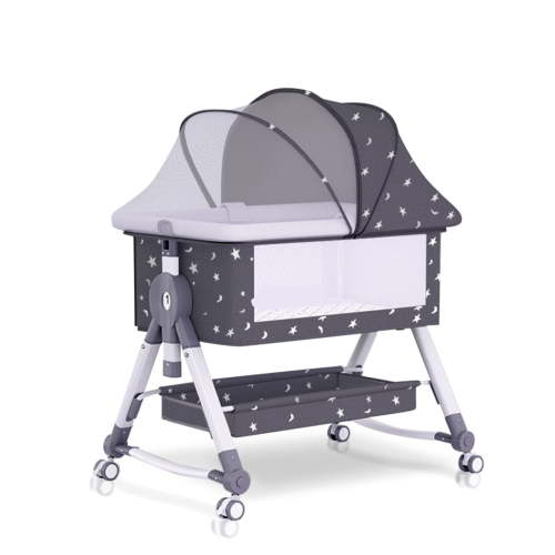 HDUTNGISN Adjustable Baby Bassinet with Changing Table & Wheels,Gray+Star,0-36 Months