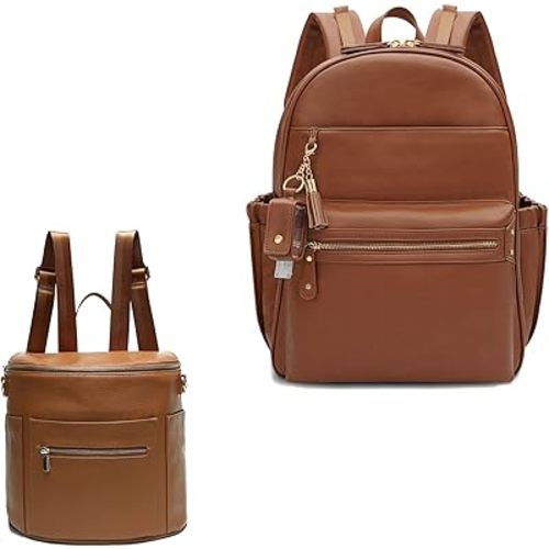 Diaper Bag Backpack Leather Diaper Bag with Hand Sanitizer Holder & Mini Diaper Bag
