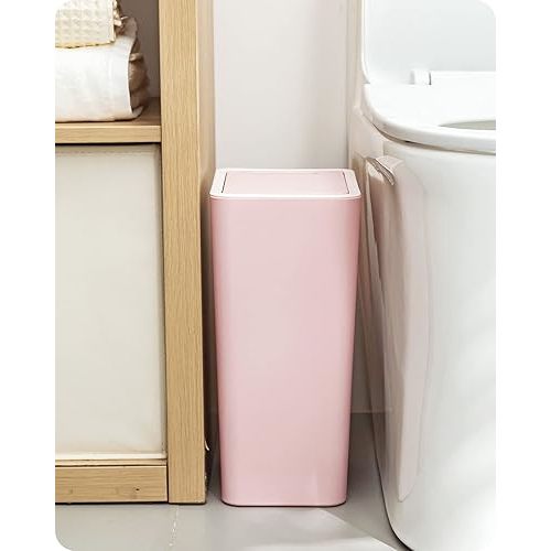 Baffect Small Trash Can with Lid Waste Basket Bathroom Garbage Can Dorm Room Essentials for Bedroom, Office, College-2.1 Gallon (Pink)