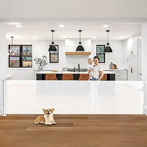 105 Inch Retractable Baby & Pet Gates - Extra Wide & Long for Doorways & Large Openings, Indoor & Outdoor, White