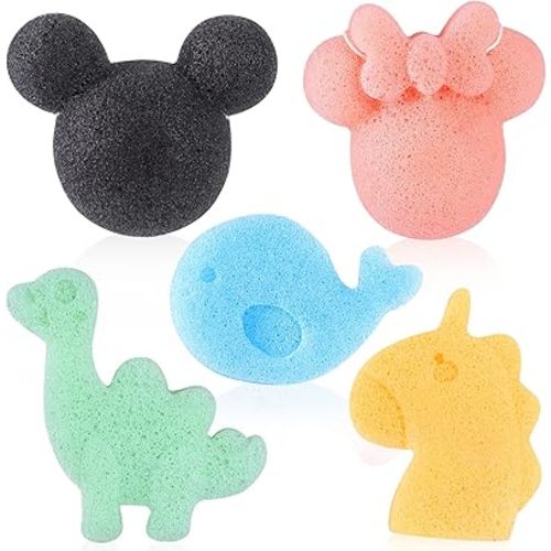 Konjac Baby Bath Sponge for Bathing, Classic Shapes Natural Bath Sponges for Infants, Toddler, Newborns, Natural and Safe Plant-Based Konjac Baby Bath Accessories, 5PCS (Set-1)