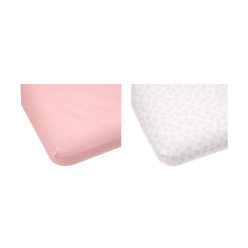 2 Pack Cotton Fitted Cot Sheets - Pink and Scribble Daisy
