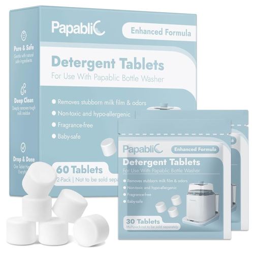Papablic 60Pcs Official Detergent Soap Tablets for Baby Brezza, GROWNSY, Momcozy Bottle Washer Pro, Effective Cleaning Washing Block with Safe Highly Concentrated Formula