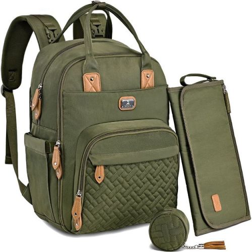 Dikaslon Diaper Bag Backpack With Portable Changing Pad, Pacifier Case And Stroller Straps, Green