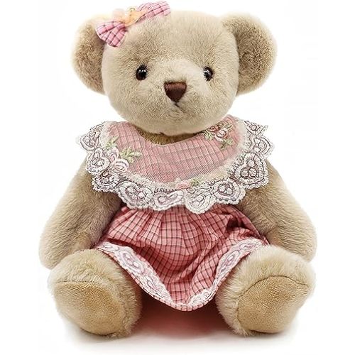 Jointed Teddy Bear Stuffed Animals Small Soft Plush Toy with Cloth (Pink Lace 13Inch)