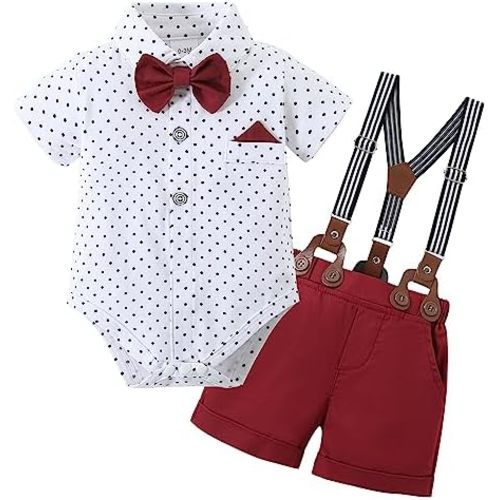 YUEMION Infant Baby Boy Clothes Gentleman Outfits Suits Summer Short Sleeve Bowtie Bodysuit Shirts + Suspender Shorts(0-24M)