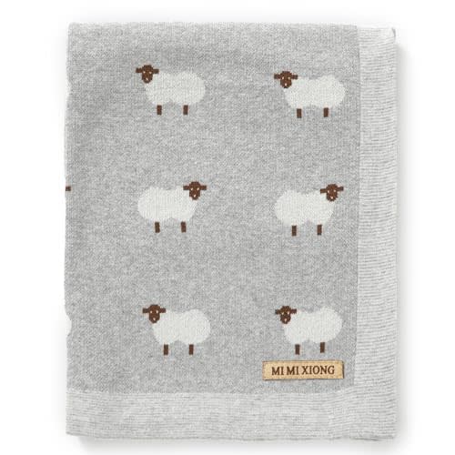 mimixiong Baby Blanket Knit 100% Cotton Toddler Blankets for Boys and Girls with Cute Sheep Grey Size 30 x 40 inches Grey
