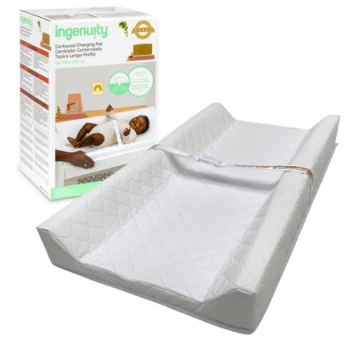 Ingenuity Contoured Changing Pad – Includes Waterproof Changing Liner and Safety Fastening Strap with Quick-Release Buckle