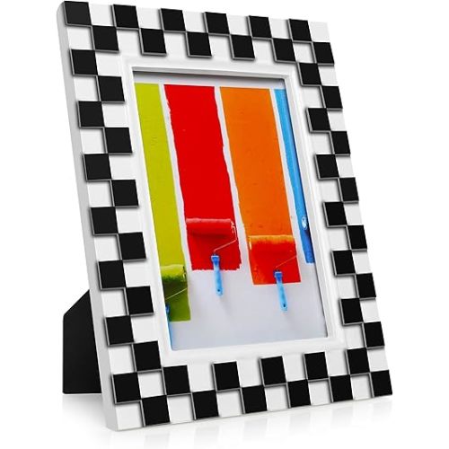 Black and White Picture Frames 5x7 Checkered Picture Frame Fun Unique Checkered Home Decor Room for Tabletop or Wall Hanging Resin