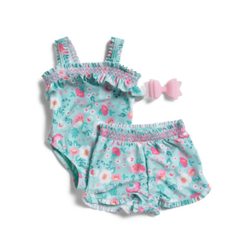 Infant Girls Smocked Swimsuit And Swim Short Set With Hair Clip | Kids' Swimsuits | T.J.Maxx
