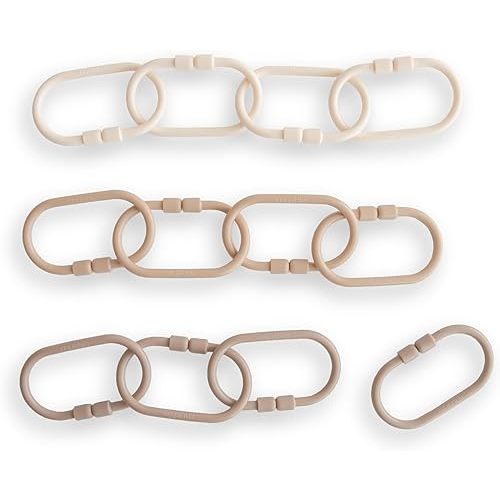 mushie Baby Chain Link Rings Toy 12-Count | Multiuse Car Seat Stroller Connecting Toy (Natural, Shifting Sand, Kahki)