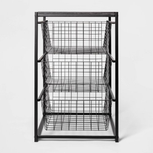 3 Drawer Organizer Black Metal with Black Oak Wood - Brightroom™: Decorative Storage Drawers, Bedroom Dresser
