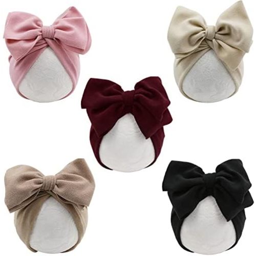 DRESHOW BQUBO Baby Turban Hat with Bow Baby Girl Hospital Hat Big Hair Bow Beanie Cap Infant Toddler Kid Headwrap 6-36 Months