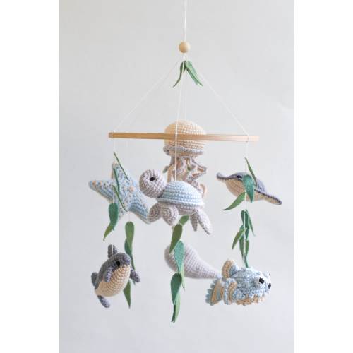 Ocean baby mobile. Nautical baby mobile. Ocean baby mobile with Narwhal, Jellyfish, Turtle, Starfish, Puffer fish, Shark and Stingray