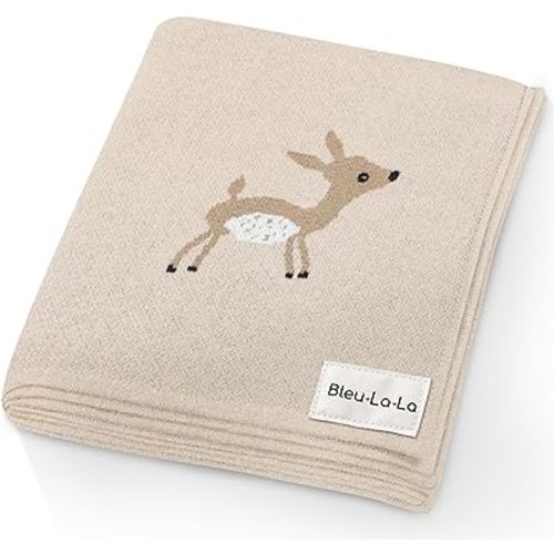 Knit Baby Swaddle Blanket - 100% Cotton Soft Cozy Receiving Swaddling Crib Stroller Blanket Quilt for Shower Gift Registry for Newborns Infants Toddlers Gender Neutral (Deer - Taupe)