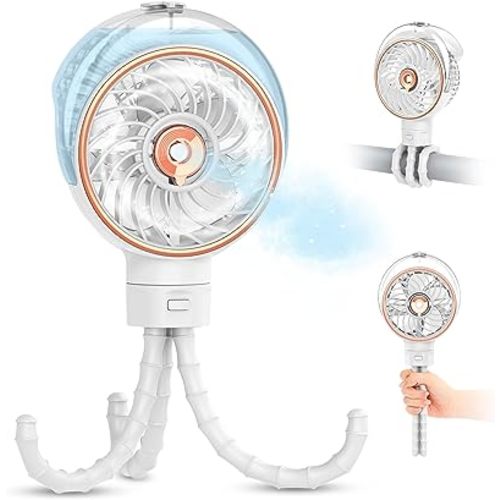 Ausic Misting Fan Stroller Fan, 100ml Outdoor Misting Fan Portable Fan for Stroller, Clip on Fan for Baby Detachable tripod, Handheld Fan, Desk Fan for Crib, Treadmill, Car Seat, Camping, Work