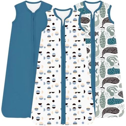 Baby Sleep Sacks Lightweight, Soft & Breathable 0.5 TOG Wearable Blanket with Zipper, 3-Pack 0-3-6-12-24-4T