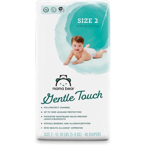 Amazon Brand - Mama Bear Gentle Touch Diapers, Size 2, 46 Count, Leak Protection, Wetness Indicator, Chlorine Free, Pocketed Waistband