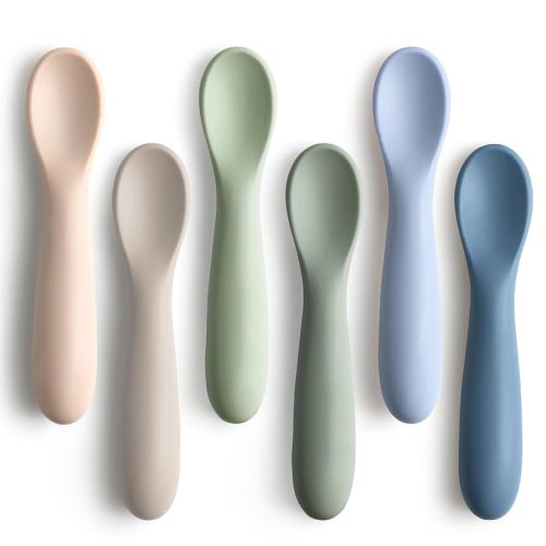 6 Pack Baby Spoons, First Stage Spoons, Shorter Length for Self Feeding, 6+ Months, Baby Training Spoons, Food Grade Silicone, Dishwasher Safe & Boil-proof