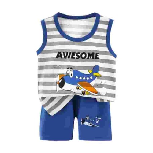 Medaww Boys 2 Piece Summer Outfits Short Sets Kids Tank Tops and Elastic Waist Shorts with Pockets (Blue,5-6 Years)
