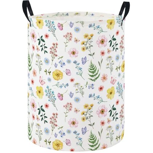 HIYAGON Baby Laundry Hamper Basket Baby Hamper for Nursery Boy and Girl Cute Kids Toys Storage Bin Organizer Boho Room Decor(Colorful Flower)
