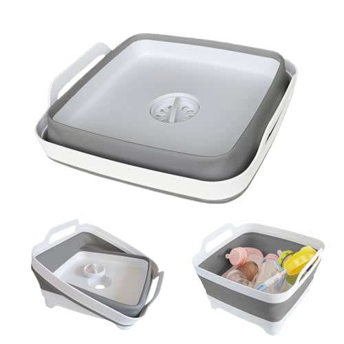 GIMWA Collapsible Wash Basin for Baby Bottles - 2.4 Gallons Portable Wash Bin for RV Camping Sink, Space-Saving Dish Tub (Gray)