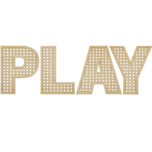 GlikCeil Playroom Decor Rattan Letters Set 12 x 15 Boho Wall Signs for Bedroom Large Wooden Rattan Letters for Toddler Girls Boys Playroom Art Nursery Room Decorations(Play)