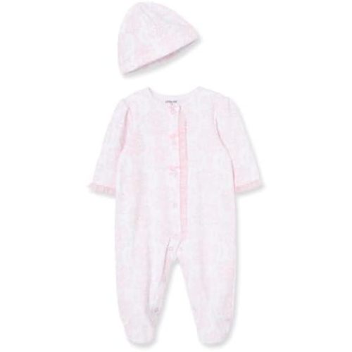 Little Me Clothes for Baby Girls 100% Cotton Scratch-Free Tag Footed One-Piece Romper and Hat Sleeper Set Preemie to 9 Months